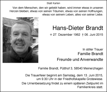 Traueranzeige von Hans-Dieter Brandt
