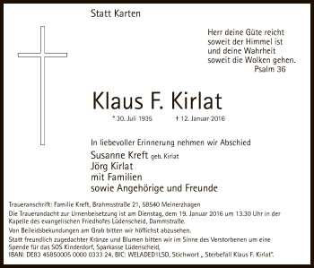 Traueranzeige von Klaus F. Kirlat