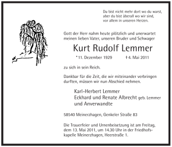 Traueranzeige von Kurt Rudolf Lemmer