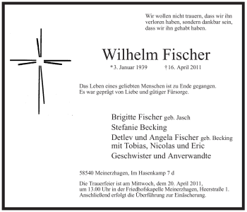 Traueranzeige von Wilhelm Fischer