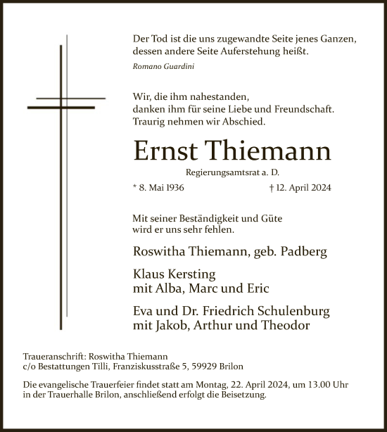 Traueranzeige von Ernst Thiemann