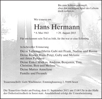 Traueranzeige von Hans Hermann
