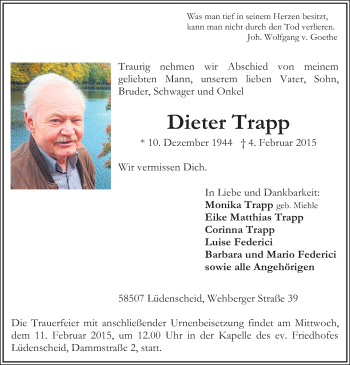 Traueranzeige von Dieter Trapp