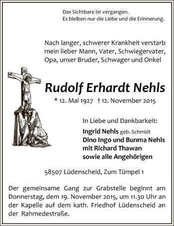 Traueranzeige von Rudolf Erhardt Nehls