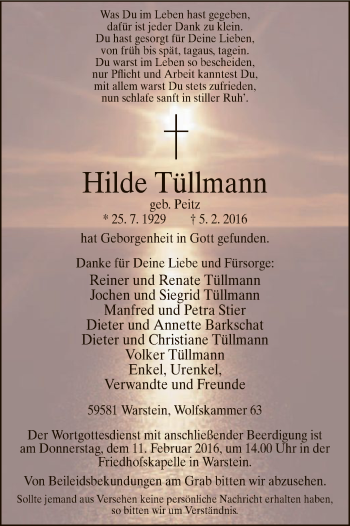 Traueranzeige von Hilde Tüllmann
