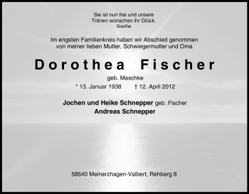 Traueranzeige von Dorothea Fischer
