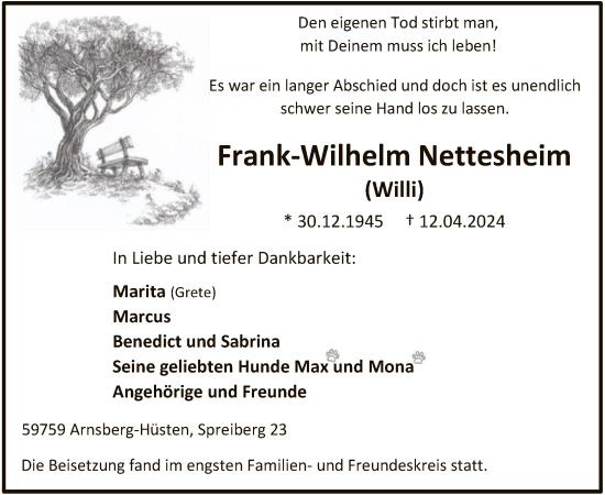 Traueranzeige von Frank-Wilhelm Nettesheim