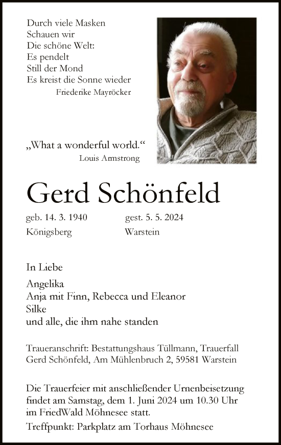 Traueranzeige von Gerd Schönfeld