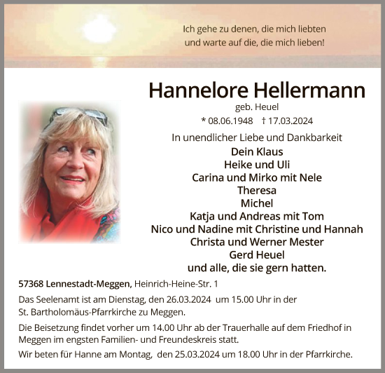 Traueranzeige von Hannelore Hellermann