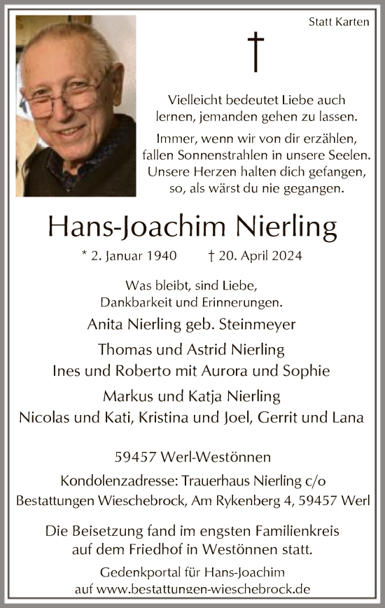 Traueranzeige von Hans-Joachim Nierling