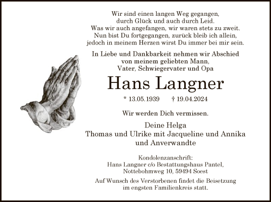 Traueranzeige von Hans Langner