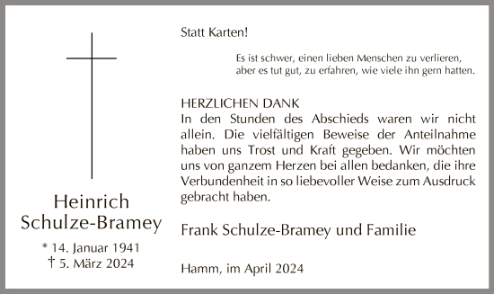 Traueranzeige von Heinrich Schulze-Bramey