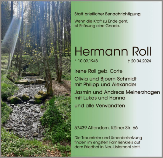 Traueranzeige von Hermann Roll