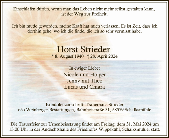 Traueranzeige von Horst Strieder