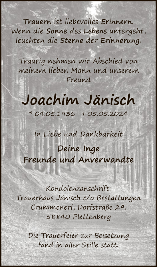 Traueranzeige von Joachim Jänisch