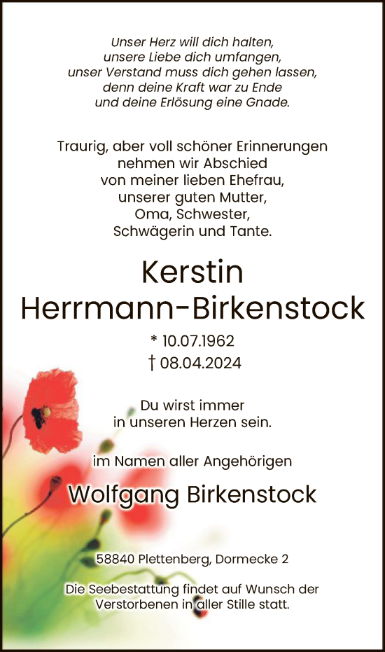 Traueranzeige von Kerstin Herrmann-Birkenstock