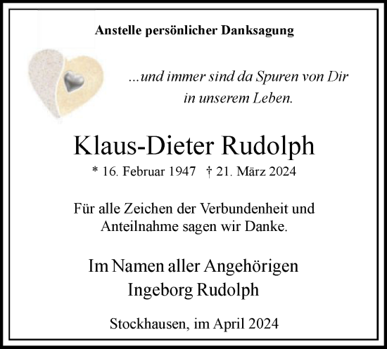 Traueranzeige von Klaus-Dieter Rudolph