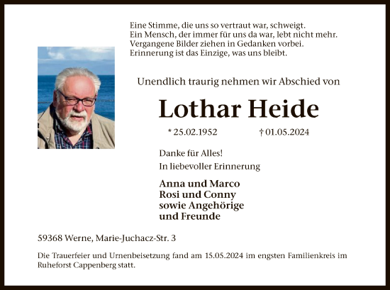 Traueranzeige von Lothar Heide