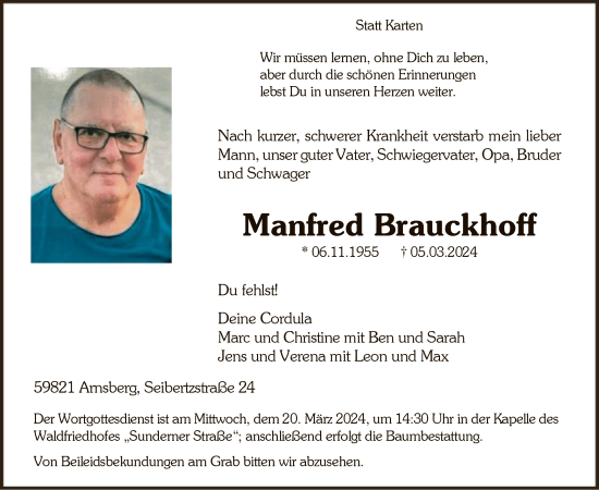 Traueranzeige von Manfred Brauckhoff