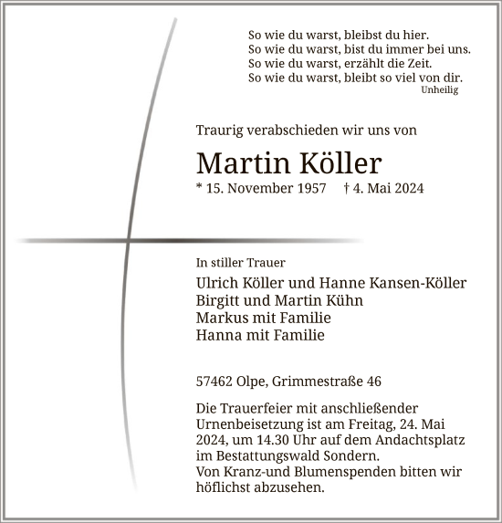 Traueranzeige von Martin Köller