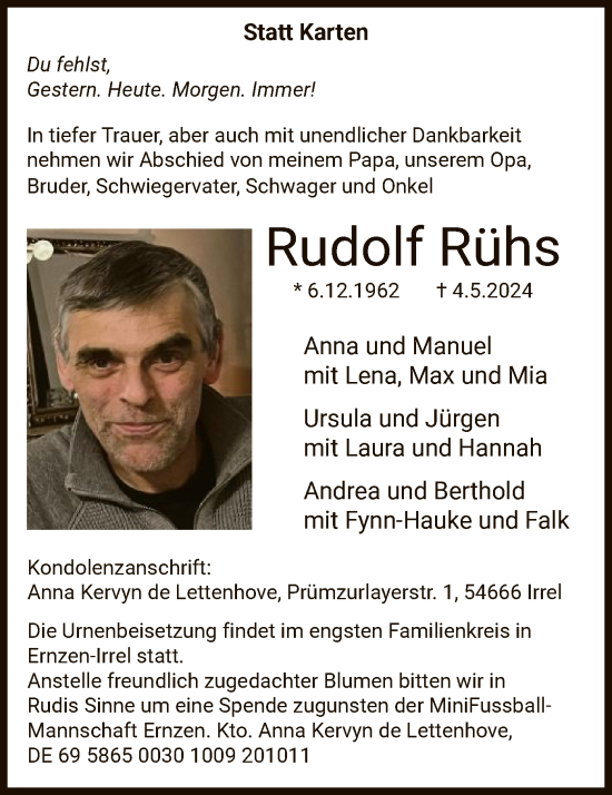 Traueranzeige von Rudolf Rühs