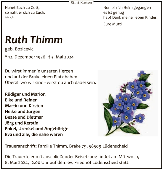 Traueranzeige von Ruth Thimm