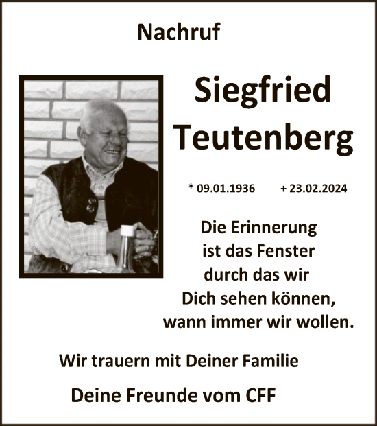 Traueranzeige von Siegfried Teutenberg