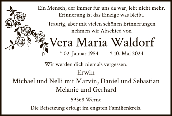 Traueranzeige von Vera Maria Waldorf