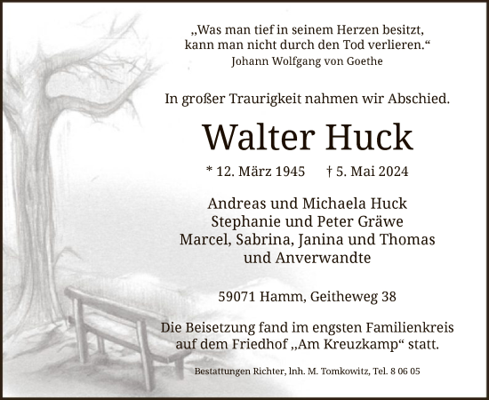Traueranzeige von Walter Huck