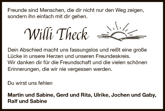 Traueranzeige von Willi Theck