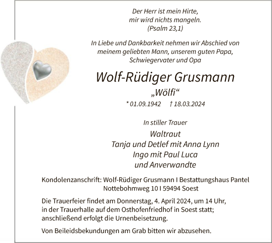 Traueranzeige von Wolf-Rüdiger Grusmann