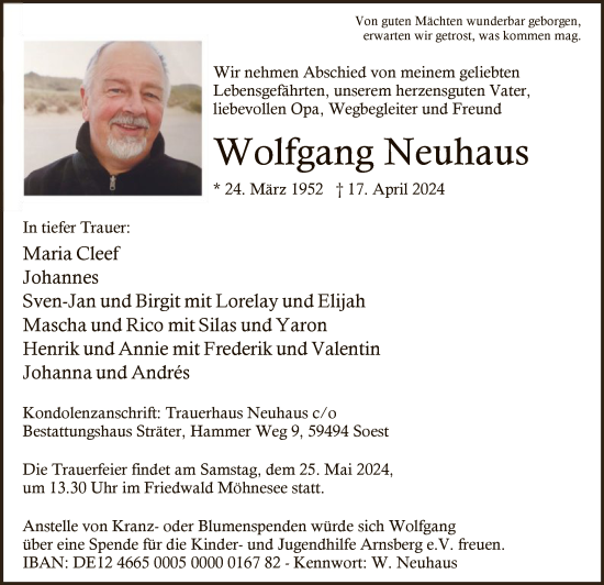 Traueranzeige von Wolfgang Neuhaus